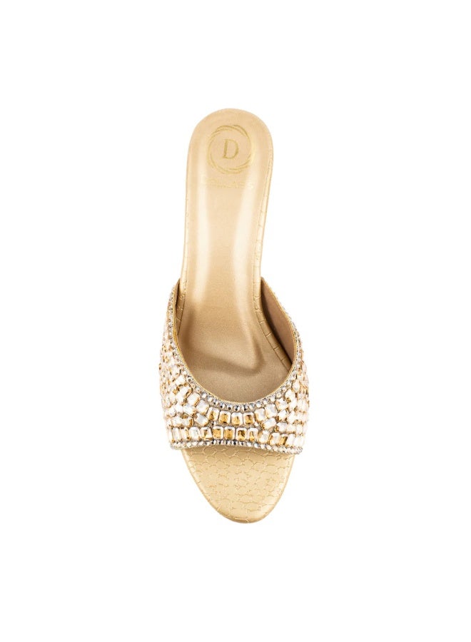 Dollar's Fashion Haya Women Party Heels, Elegant Beaded Slip On Dress Heels for Women, Stylish Evening Sandals for Events and Special Occasions (Gold) - Image 5