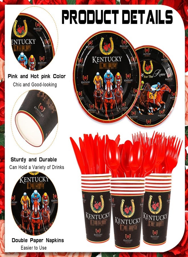 HOWAF 140Pcs Kentucky Horse Racing Party Supplies Disposable Dinnerware Set, Derby Day Table Decorations Plates, Napkins, Spoons for Run for the Roses Party Decoration Derby Race Supplies - Image 3