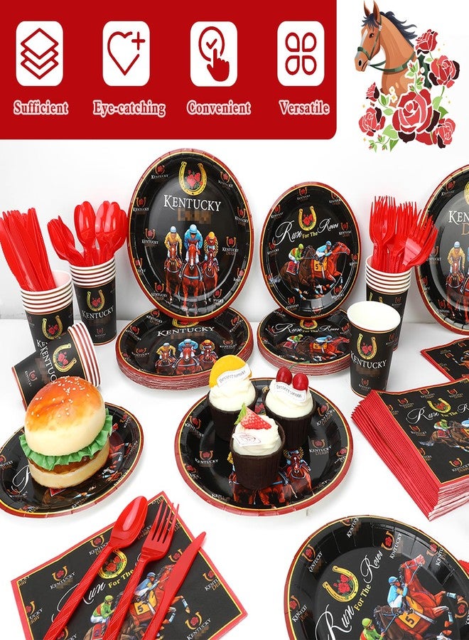 HOWAF 140Pcs Kentucky Horse Racing Party Supplies Disposable Dinnerware Set, Derby Day Table Decorations Plates, Napkins, Spoons for Run for the Roses Party Decoration Derby Race Supplies - Image 5