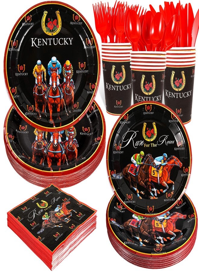 HOWAF 140Pcs Kentucky Horse Racing Party Supplies Disposable Dinnerware Set, Derby Day Table Decorations Plates, Napkins, Spoons for Run for the Roses Party Decoration Derby Race Supplies - Image 1