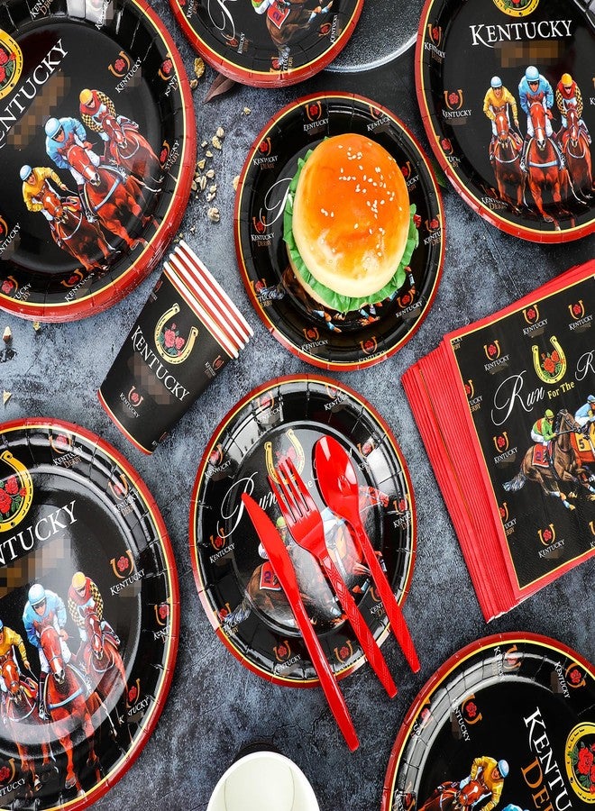 HOWAF 140Pcs Kentucky Horse Racing Party Supplies Disposable Dinnerware Set, Derby Day Table Decorations Plates, Napkins, Spoons for Run for the Roses Party Decoration Derby Race Supplies - Image 4