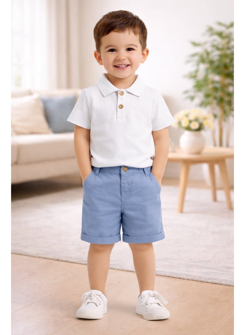 Smarties AE Boys Polo T-Shirt and Shorts Set (18 Months to 4 Years) – Cotton Blend Summer Outfit for Kids – Half Sleeve Collar Top with Elastic Waist Shorts – Casual Party Wear Clothing Set - Image 1