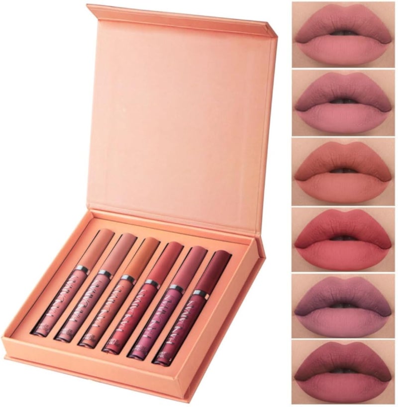 fashion mania Lipstick Set Ultra Matte Velvet Waterproof Long Lasting Lip Glosses Nude Makeup Cosmetic Kit (B)