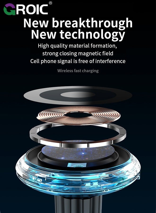 GROIC RGB Led Lights Car Phone Holder Stand Charger with Light Cable Multi Color Ambient Fast Charge Wireless Strong Magnetic Suction Universal Mount - Image 3