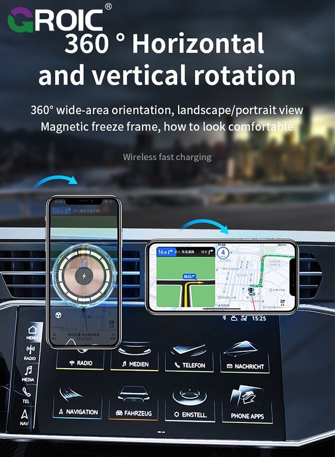 GROIC RGB Led Lights Car Phone Holder Stand Charger with Light Cable Multi Color Ambient Fast Charge Wireless Strong Magnetic Suction Universal Mount - Image 4