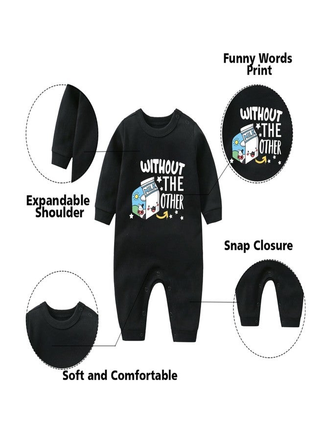 YSCULBUTOL Twins Bodysuits Milk Infant Baby Clothes Unisex Twin Baby Rompers Cute Outfits With Hat (Black Milk L 3m) - Image 3