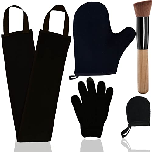 TSAIYI 5 Piece Self Tanning Mitt Set with Tan Glove Back Lotion Applicator Face Mitt Exfoliating Glove Black - Image 1