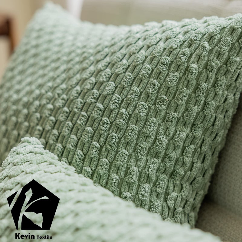 K KEVIN TEXTILE Kevin Textile 2 Packs Lumbar Decorative Throw Pillow Covers 12x20 Inch for Living Room Couch Bed Sofa Soft Striped Corduroy Rectangle Cushion Case 30x50 cm Farmhouse Boho Home Decor Sage Green  - Image 4