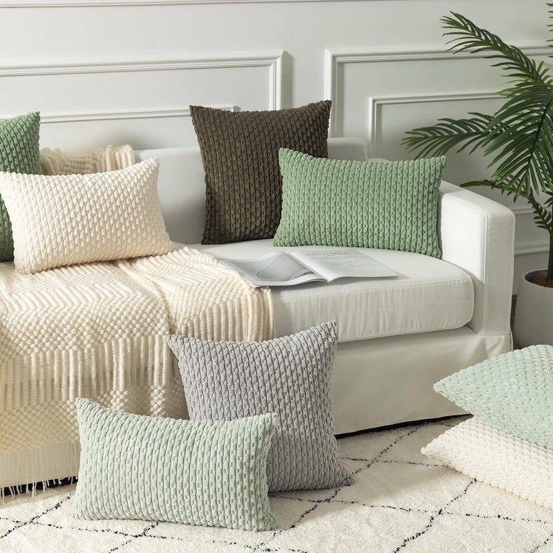 K KEVIN TEXTILE Kevin Textile 2 Packs Lumbar Decorative Throw Pillow Covers 12x20 Inch for Living Room Couch Bed Sofa Soft Striped Corduroy Rectangle Cushion Case 30x50 cm Farmhouse Boho Home Decor Sage Green  - Image 5