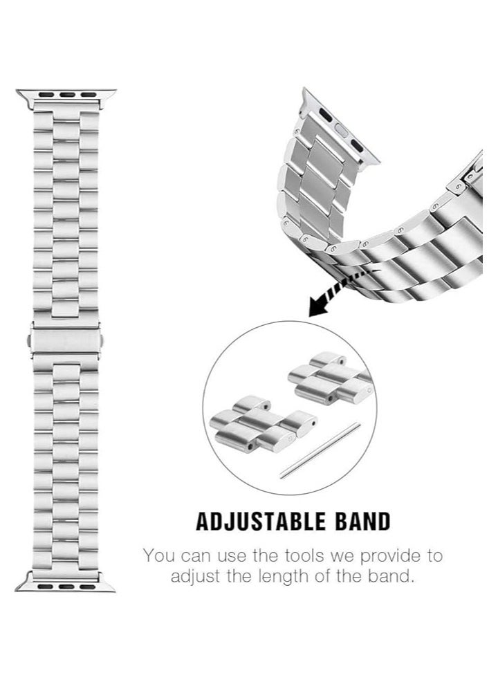 TWEGGON Stainless Steel Band/Strap for Apple Watch All Series Compatible with 46mm/45mm/44mm/49mm Silver  - Image 5