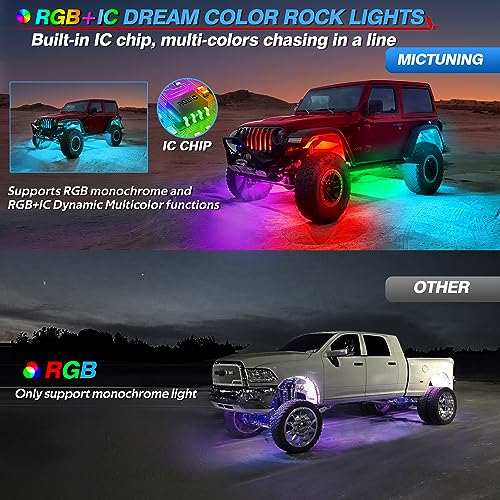 MICTUNING Y1 RGB+IC Dream Color Rock Lights Kit - Upgraded 12 Pods Underglow Lights for Trucks with Chasing Effect, Exterior Cars Light with Wiring Switch Kit, APP, Extensible Up to 24 Pod - Image 2
