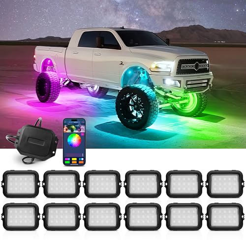 MICTUNING Y1 RGB+IC Dream Color Rock Lights Kit - Upgraded 12 Pods Underglow Lights for Trucks with Chasing Effect, Exterior Cars Light with Wiring Switch Kit, APP, Extensible Up to 24 Pod - Image 1