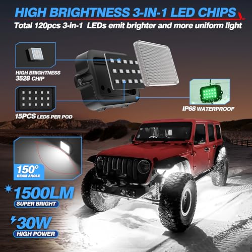 MICTUNING Y1 RGB+IC Dream Color Rock Lights Kit - Upgraded 12 Pods Underglow Lights for Trucks with Chasing Effect, Exterior Cars Light with Wiring Switch Kit, APP, Extensible Up to 24 Pod - Image 4