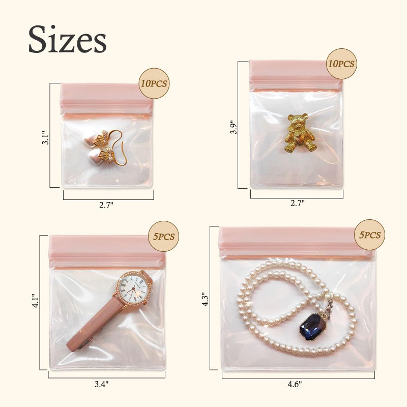 Qryval 30 PCS Anti Tarnish Jewelry Bags for Travel and Storage, Small Clear EVA Pouches Organizer for Gold Silver Ring Earing Chain Bracelet, Jelly-Like Softness, No Yellowing, No Odors(Assorted Sizesï¼‰ - Image 2