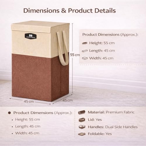 BB BACKBENCHERS Foldable Laundry Bag with Lid | 78L Large Storage Basket for Clothes, Toys & Blankets | Collapsible, Lightweight, Durable Fabric Hamper with Handles - Image 3