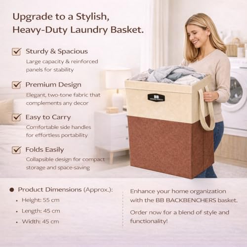 BB BACKBENCHERS Foldable Laundry Bag with Lid | 78L Large Storage Basket for Clothes, Toys & Blankets | Collapsible, Lightweight, Durable Fabric Hamper with Handles - Image 2