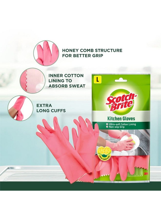 Scotch Brite Scotch-Brite Rubber Kitchen Gloves Large (Pink, Pack Of 1 ) - Image 2