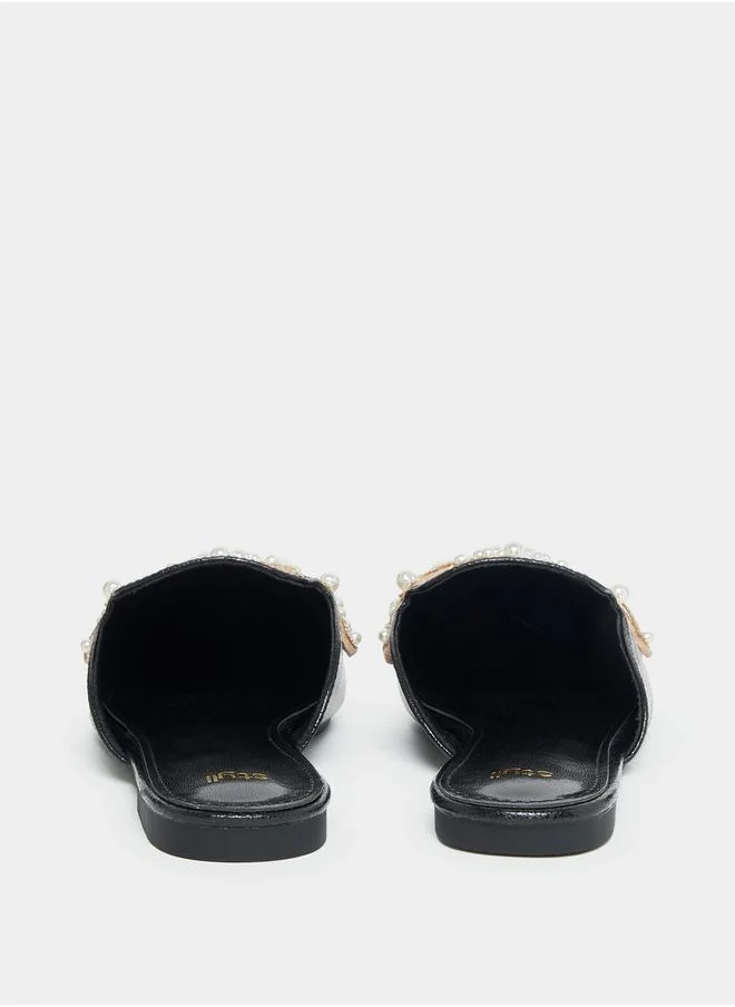 Styli Faux Pearl Studded Strap Mules