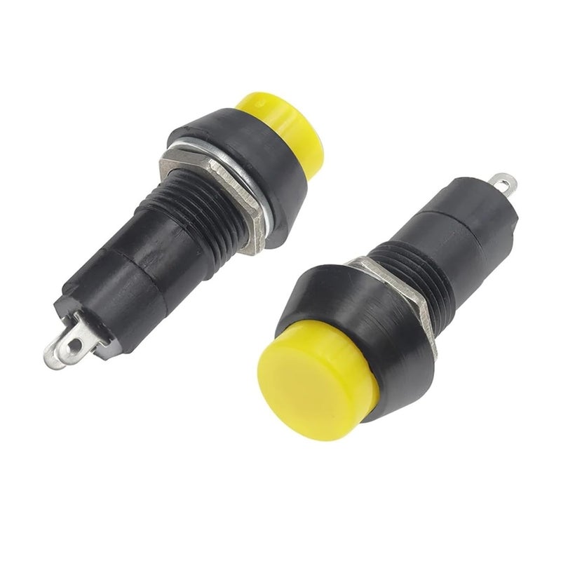 Yellow Self Locking Push Button Switch PBS 11A 12mm 2 Pin 1A 250V AC Latching Switch - Image 1
