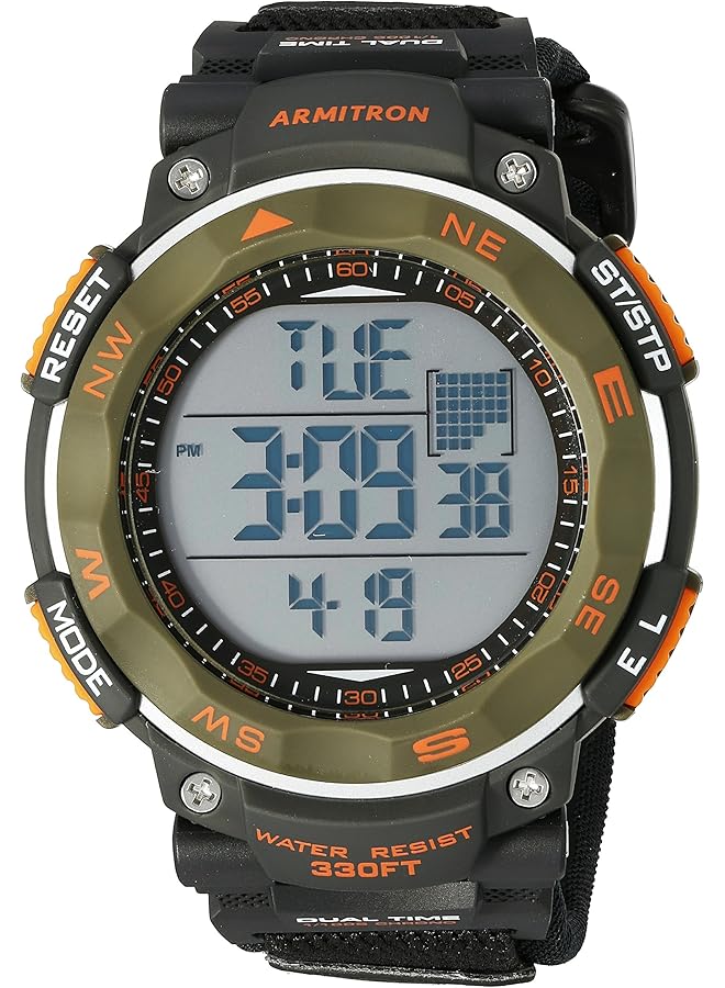Armitron Sport Men 40 8377Dgn Olive Green Accented Digital Chronograph Black Neoprene Strap Watch - Image 1