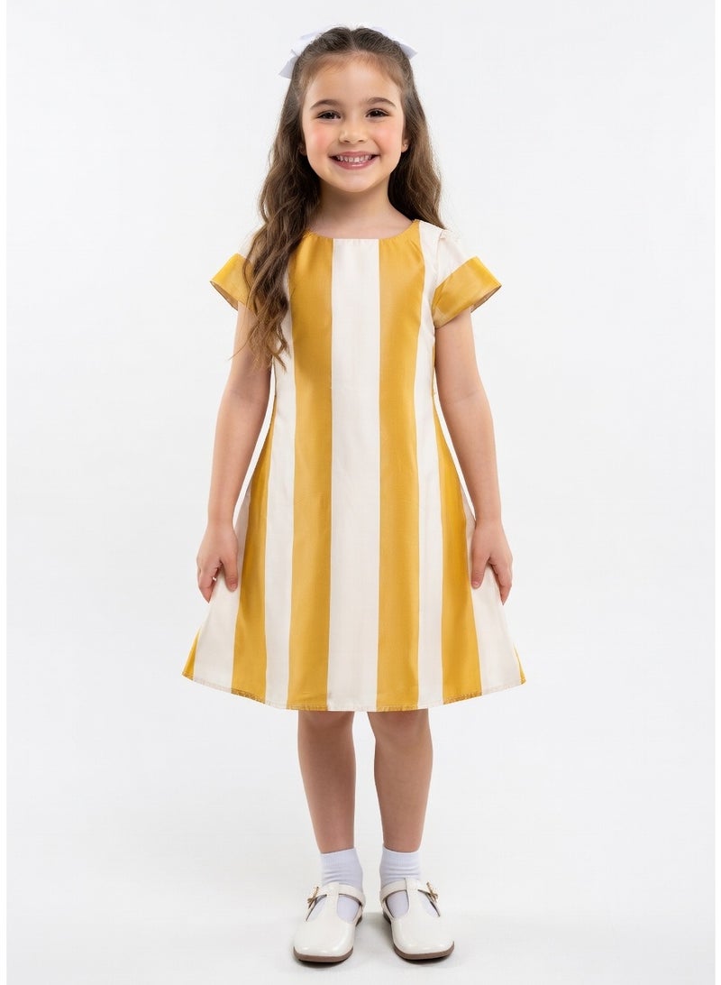 Queen GOLD STRIPE Girls Party Dress, Princess Dress Party Wear Wedding Evening Formal Pageant Dance Gown for Birthday Kid Girls Elegant - Image 1