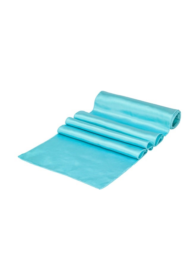 Restaurantware Table Tek 12 x 108 Inch Table Runners, 10 Satin Long Table Runners - Machine Washable, Decorative, Teal Polyester Party Table Runners, For Weddings And Events, - Image 1