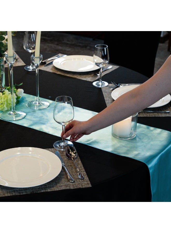 Restaurantware Table Tek 12 x 108 Inch Table Runners, 10 Satin Long Table Runners - Machine Washable, Decorative, Teal Polyester Party Table Runners, For Weddings And Events, - Image 5