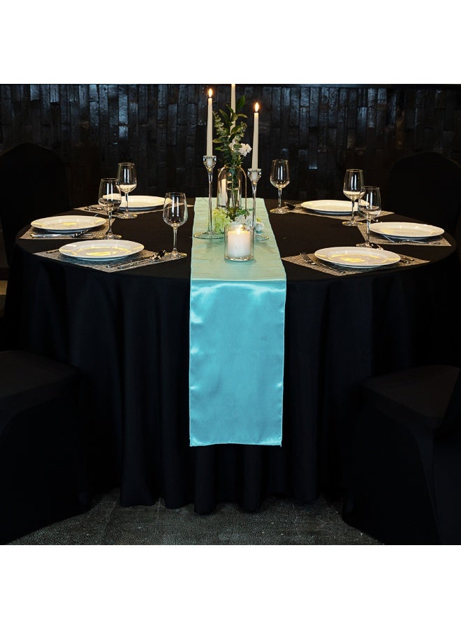 Restaurantware Table Tek 12 x 108 Inch Table Runners, 10 Satin Long Table Runners - Machine Washable, Decorative, Teal Polyester Party Table Runners, For Weddings And Events, - Image 3
