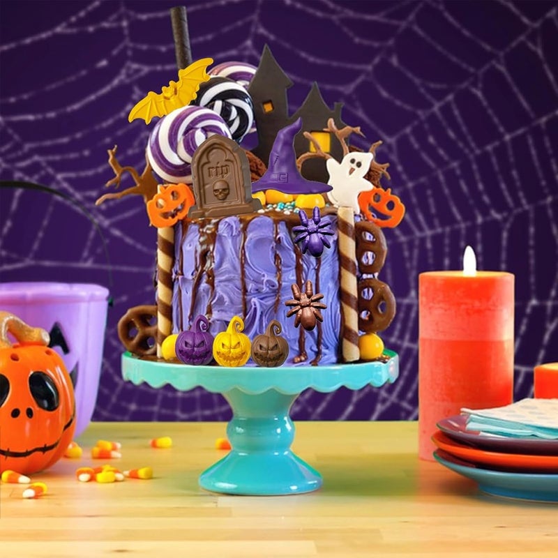 ROMINVIC Halloween Chocolate Mold Silicone,18 Cavity Candy Gummy Mold with Pumpkin Wizard Hat Bat Spider Tombstone for Baking Chocolate Jelly Gummy Dessert (2pcs) - Image 5