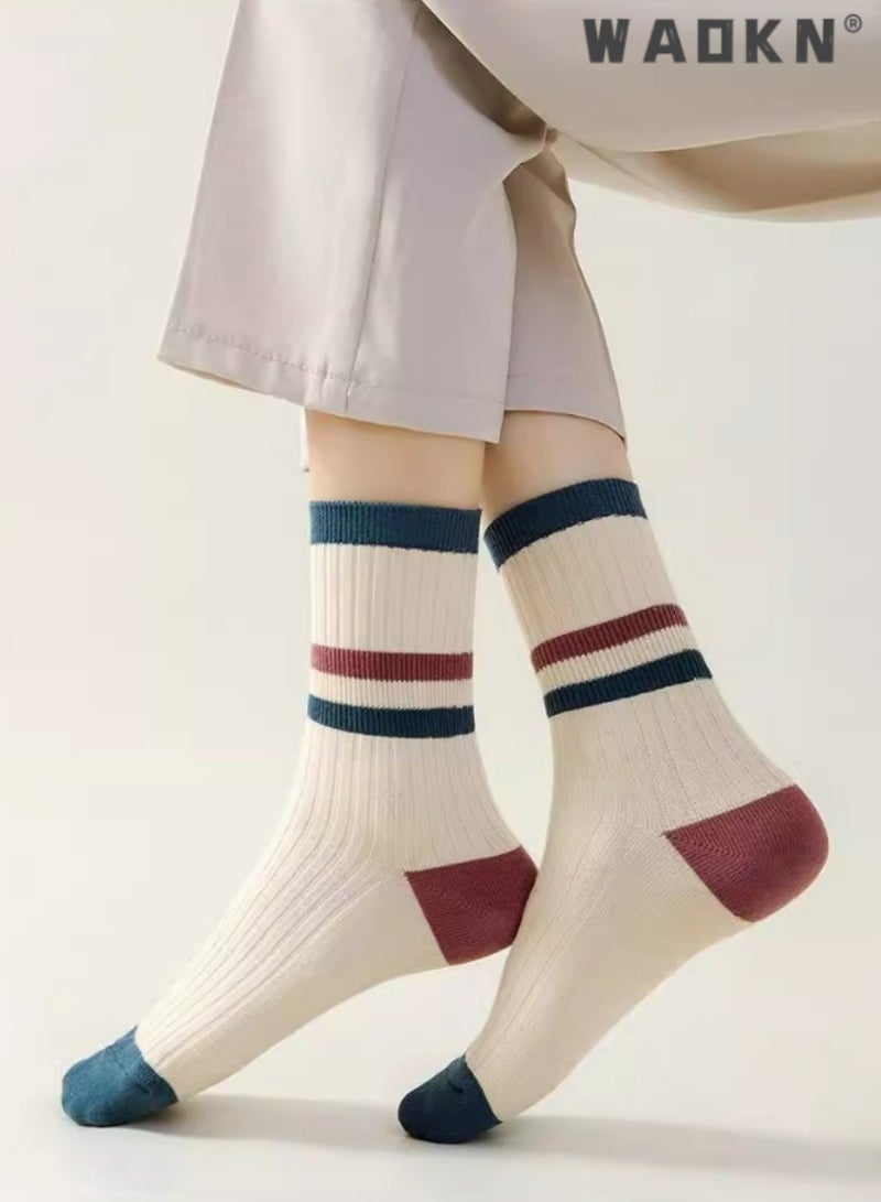 دبليو أيه أو كي أن 5 أزواج من الجوارب النسائية الملونة بتصميم متداخل، جوارب مرنة عالية الجودة، قابلة للتنفس، تمتص العرق، متعددة الألوان، تمتص الرطوبة، مناسبة لجميع المواسم، كاجوال، مثالية للارتداء اليومي - Image 4