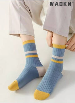 WAOKN 5 Pairs Women Candy Color Splicing Design Socks Mid-tube Ribbed Breathable Sweat-absorbent High Elastic Socks Multicolor, Moisture Wicking, Suitable for All Seasons,  Casual Perfect for Everyday Wear  - Image 5