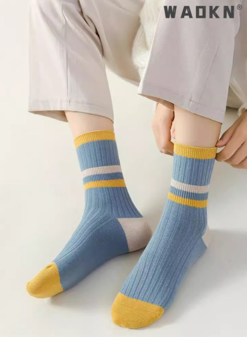 دبليو أيه أو كي أن 5 أزواج من الجوارب النسائية الملونة بتصميم متداخل، جوارب مرنة عالية الجودة، قابلة للتنفس، تمتص العرق، متعددة الألوان، تمتص الرطوبة، مناسبة لجميع المواسم، كاجوال، مثالية للارتداء اليومي - Image 5