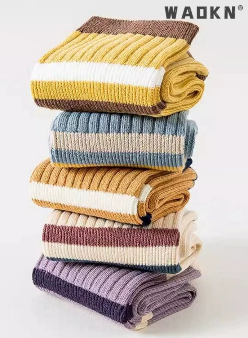 دبليو أيه أو كي أن 5 أزواج من الجوارب النسائية الملونة بتصميم متداخل، جوارب مرنة عالية الجودة، قابلة للتنفس، تمتص العرق، متعددة الألوان، تمتص الرطوبة، مناسبة لجميع المواسم، كاجوال، مثالية للارتداء اليومي - Image 2