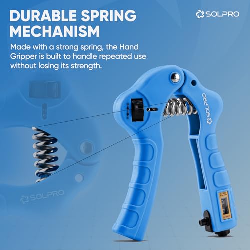 Solpro Grippax Adjustable Hand Grip Strengthener with Mechanical Counter for Men & Women | Adjustable 5 to 60 kg Resistance | Forearm, Wrist & Finger Strengthener | Home, Gym & Rehab Workouts (Blue) - Image 2