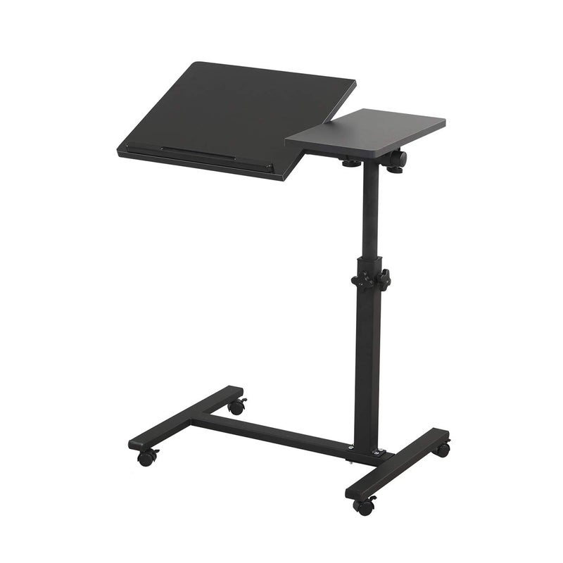 TigerDad Overbed Bedside Desk Mobile Rolling Laptop Stand Tilting Overbed Table with Wheels Height Adjustable Tray Table for Laptop Bed Sofa Side Table Black