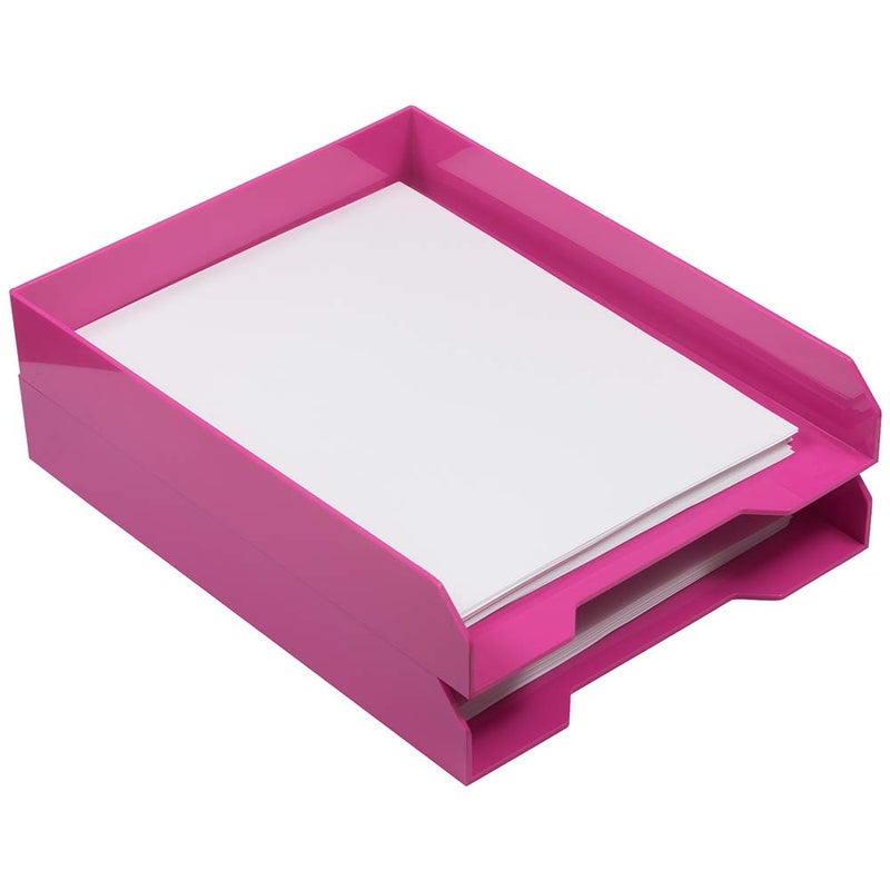 JAM PAPER Stackable Paper Trays  Pink  Desktop Document Letter  File Organizer Tray  2Pack