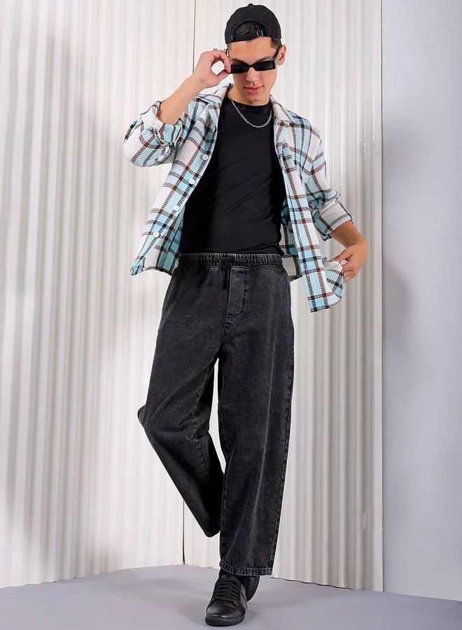 The Indian Garage Co  Men Barrel Loose Fit Solid Jeans for Men | Best Price UAE