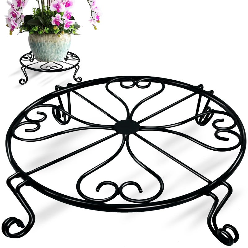 NSYOOMH 2 pack 10" 12" Rustproof Black Metal Plant Stands Heavy Duty Plants Holder Outdoor Indoor, Round Wrought Iron Sturdy Flower Planter Pot Stand, Corner Gardening Inside Potted Plant Risers - 10Inches - Image 1