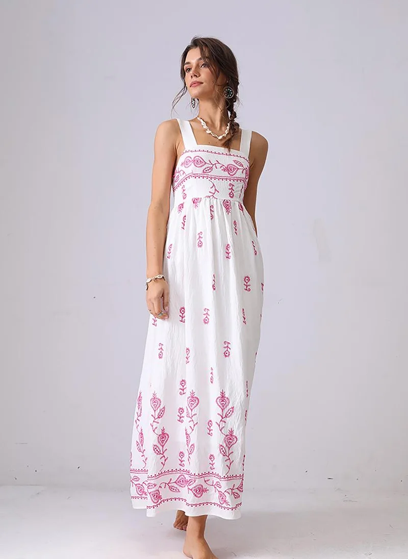 YUNIQEE Off White Fit and Flare Shoulder Straps Maxi Dress