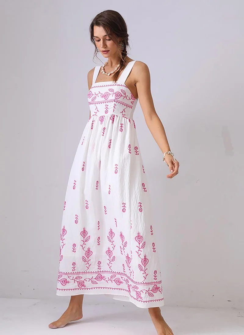 YUNIQEE Off White Fit and Flare Shoulder Straps Maxi Dress