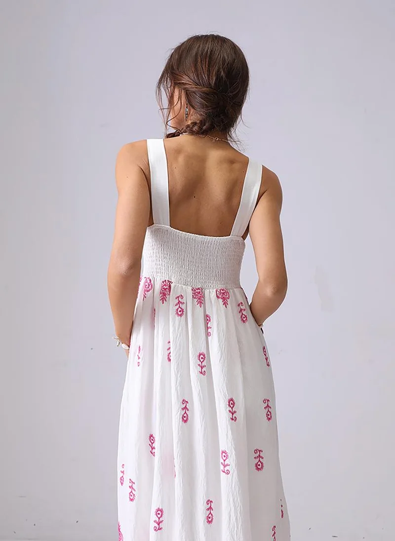 YUNIQEE Off White Fit and Flare Shoulder Straps Maxi Dress