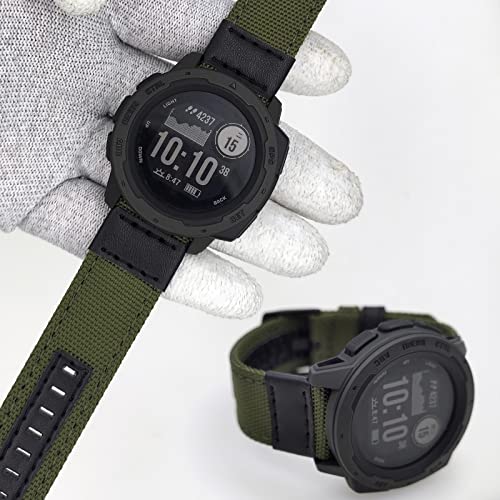 Abanen 22mm Nylon Military Style Watch Bands for Garmin Instinct 3 45mm/ 2 Solar, Woven Fabric Durable Wristband Strap for Instinct E 45mm/ Tactical/Tide/Esports (Green) - Image 3