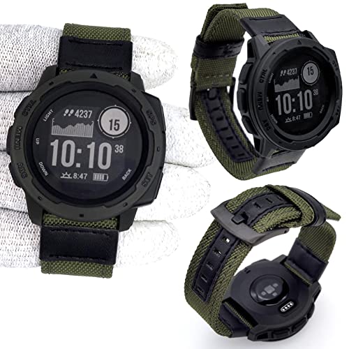 Abanen 22mm Nylon Military Style Watch Bands for Garmin Instinct 3 45mm/ 2 Solar, Woven Fabric Durable Wristband Strap for Instinct E 45mm/ Tactical/Tide/Esports (Green) - Image 5