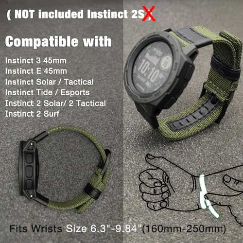 Abanen 22mm Nylon Military Style Watch Bands for Garmin Instinct 3 45mm/ 2 Solar, Woven Fabric Durable Wristband Strap for Instinct E 45mm/ Tactical/Tide/Esports (Green) - Image 4