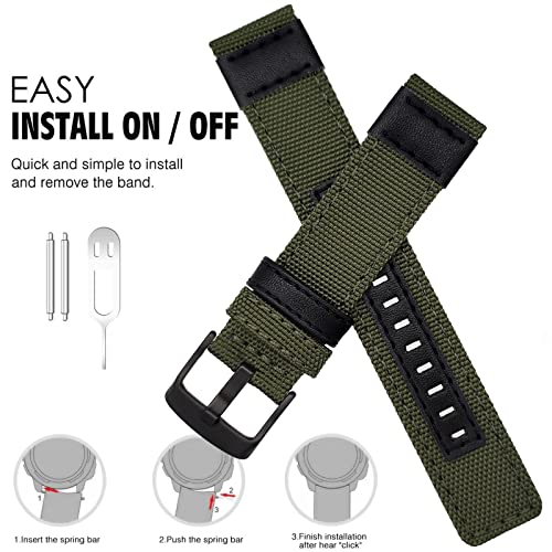 Abanen 22mm Nylon Military Style Watch Bands for Garmin Instinct 3 45mm/ 2 Solar, Woven Fabric Durable Wristband Strap for Instinct E 45mm/ Tactical/Tide/Esports (Green) - Image 2