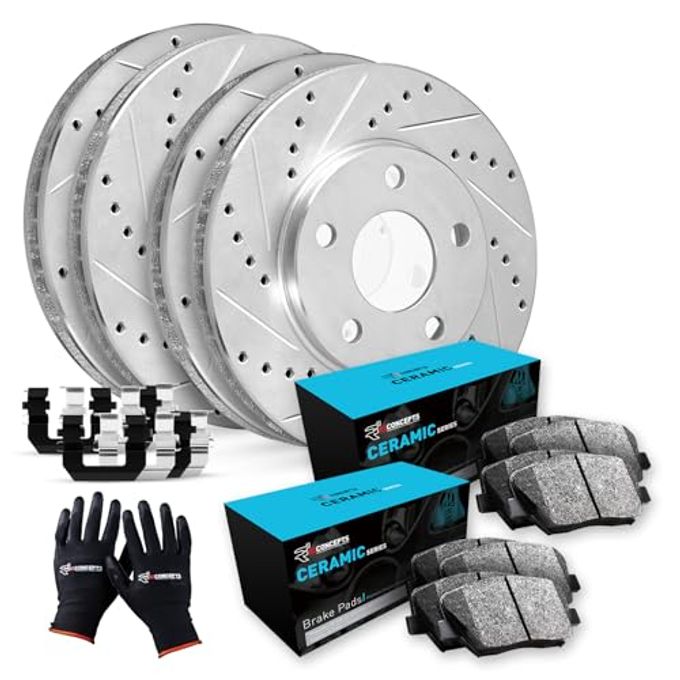 R1 Concepts Front Rear Brakes And Rotors Kit |Front Rear Brake Pads| Brake Rotors And Pads| Ceramic Brake Pads And Rotors |Hardware Kit|Fits 1990-1993 Mazda Miata - Image 1
