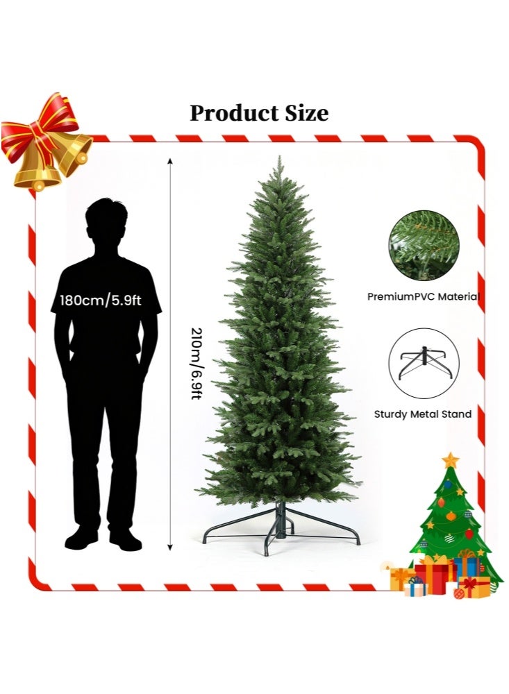 جيجيرو شجرة عيد الميلاد النحيفة بطول 6.9 قدم، مع أوراق واقعية من البولي إيثيلين، شجرة عيد الميلاد الصناعية، ديكور منزلي داخلي، 1025 طرفًا من البولي فينيل كلوريد والبولي إيثيلين بمظهر طبيعي، فروع مفصلية، حامل معدني - Image 3