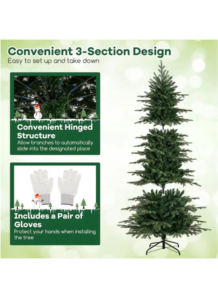 جيجيرو شجرة عيد الميلاد النحيفة بطول 6.9 قدم، مع أوراق واقعية من البولي إيثيلين، شجرة عيد الميلاد الصناعية، ديكور منزلي داخلي، 1025 طرفًا من البولي فينيل كلوريد والبولي إيثيلين بمظهر طبيعي، فروع مفصلية، حامل معدني - Image 5