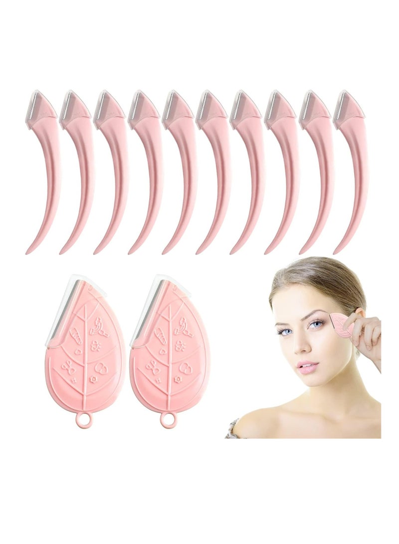 Excefore 12PCS Eyebrow Trimmer Set Stainless Steel Leaves Curved Eyebrow Razor Trimmer Facial Shaver Razor Brow Shaper Suitable for Any Skin Type Hair Removal Accessories for Men Women（Pink） - Image 1