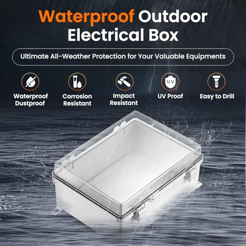 QILIPSU Waterproof Junction Box IP67 Outdoor Plastic Electrical Project Enclosure Weatherproof with Mounting Plate, Wall Brackets, Hinged Clear Cover 16.1"x12.2"x7.1" CC - Image 2